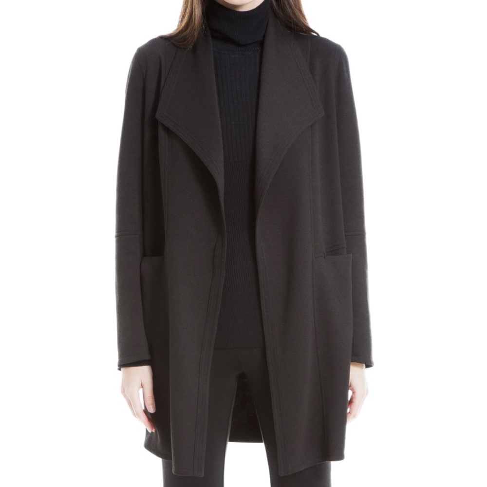 NWT Max Studio Trapunto Scuba Knit Topper Black Open Front Jacket XL $138